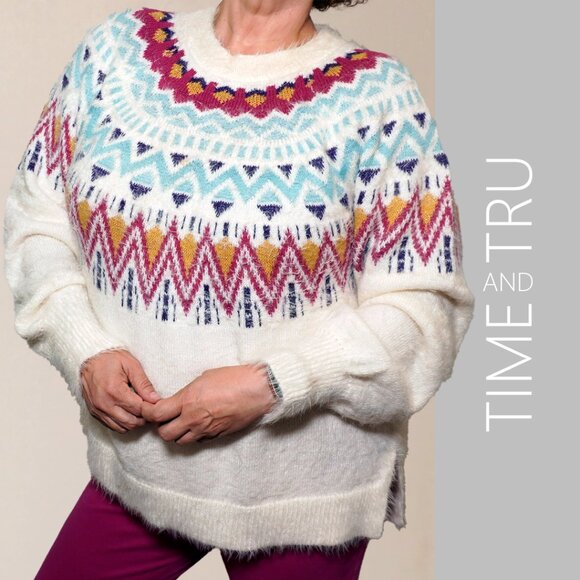 Winter White Fair Isle Pullover Sweater - Picture 1 of 8
